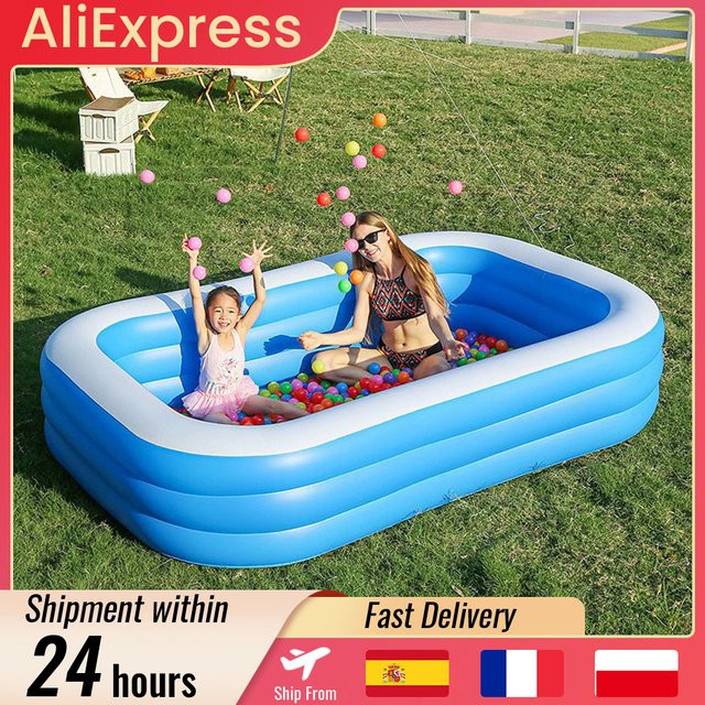 HGTUGO Aufblasbarer Familienpool in Blau, rechteckiges Schwimmbecken für Erwachsene und Kinder, B/T/H: 262 x 60 x 18 cm - Bild 1