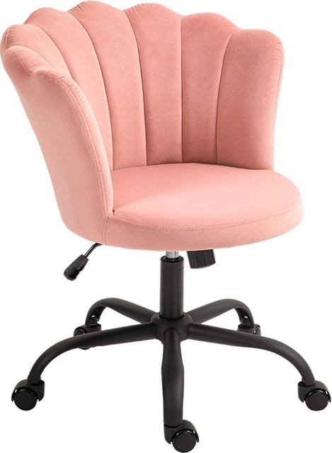 Aosom HOMCOM Bürostuhl mit Samtbezug in Rosa, armlehnloser Drehstuhl mit schalenförmiger Rückenlehne, höhenverstellbar, B/T/H: 69 x 64 x 80-90 cm - Bild 1