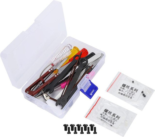 Igeteck Werkzeugset mit Pinzetten, Schraubenschlüssel, Kreuzschlitzschraubendreher, Bürste und Schere in Weiß inklusive Aufbewahrungsbox