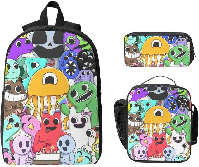 Garten Of Banban Schultaschen-Set mit Rucksack, Federmäppchen und Brotdose, 3-teiliges Set für Kinder, Schwarz/Mehrfarbig von Fancy Style Studio - Bild 1