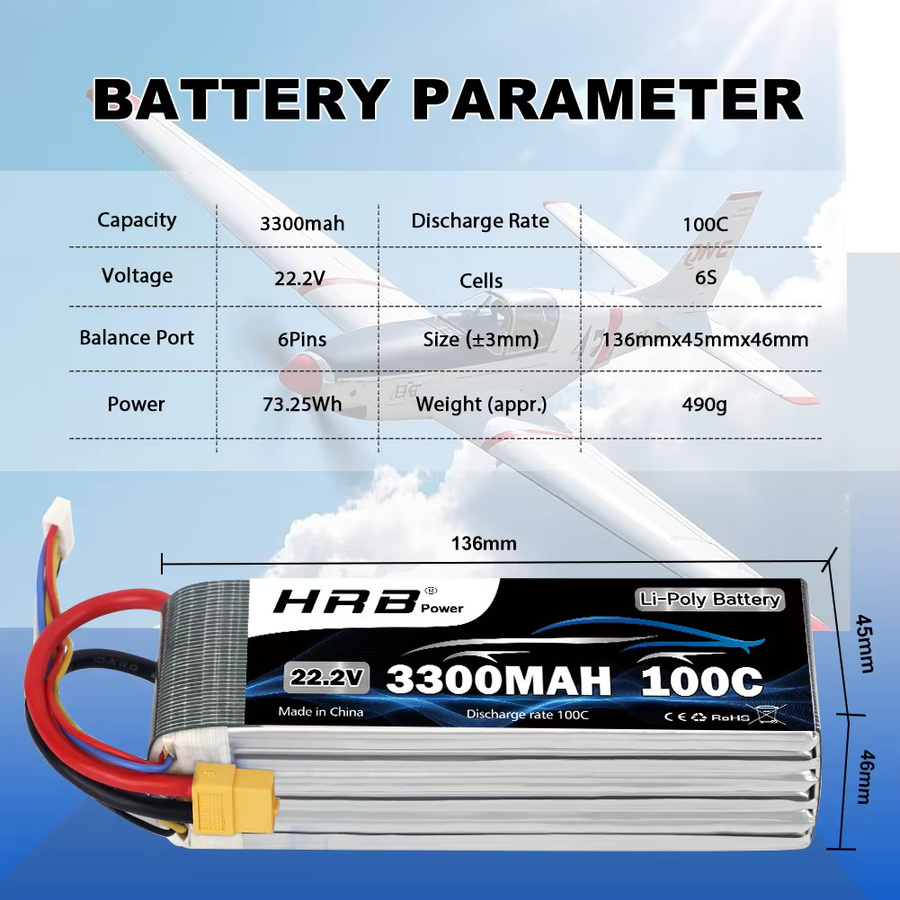HRB Lipo Batterie 22,2 v 3300MAH 100C, mit XT60 Stecker - Bild 2