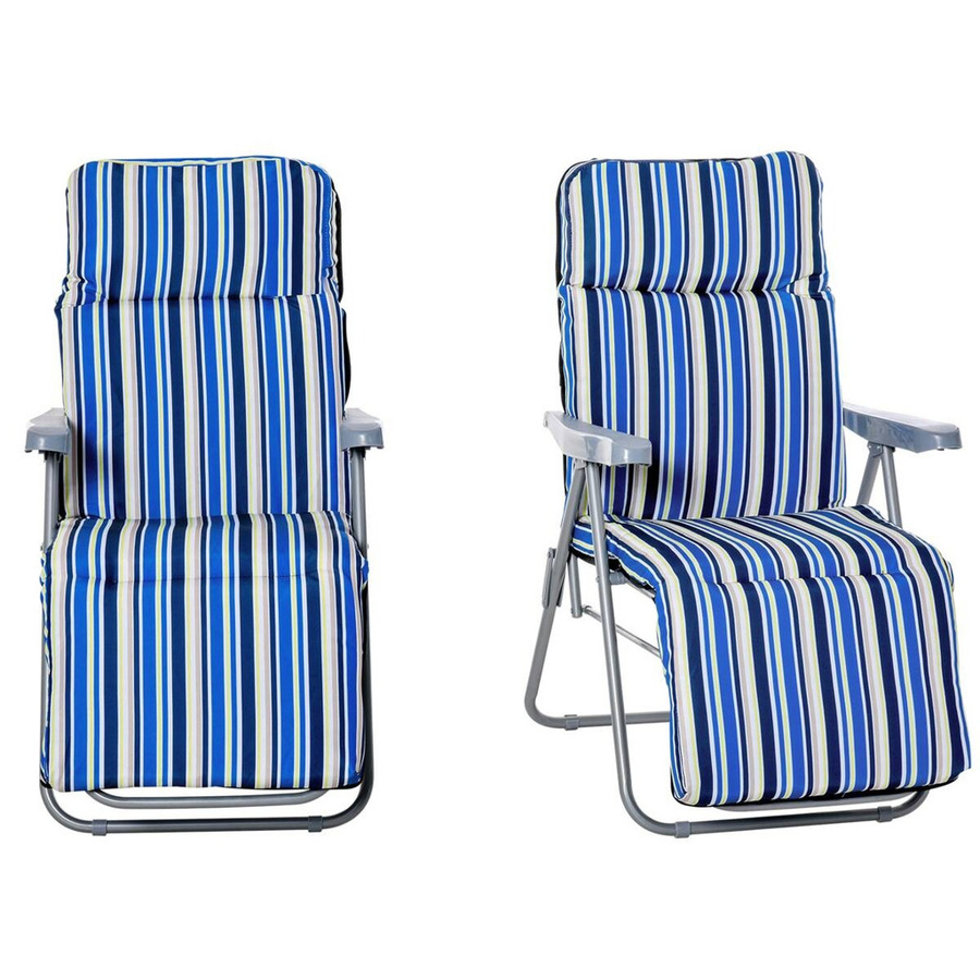Outsunny Liegestuhl Set blau gestreift mit verstellbarer Kopfstütze und Armlehnen aus pulverbeschichtetem Stahl und UV-beständigem Polyester - Bild 5
