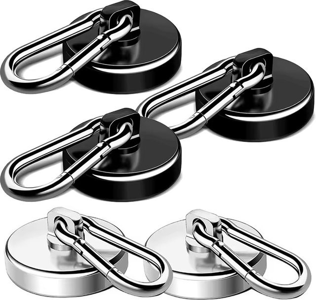Mognot Magnetische Neodym-Haken mit drehbarem Karabiner in Schwarz-Silber für Küche, Garage und Kühlschrank - Bild 1