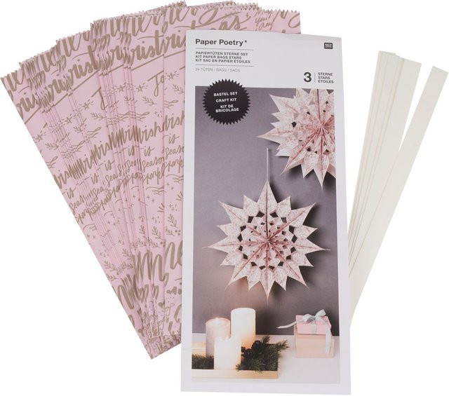 Rico Design Paper Poetry Bastelset Jolly Christmas Papiertüten-Sterne in Rosa - Bild 2