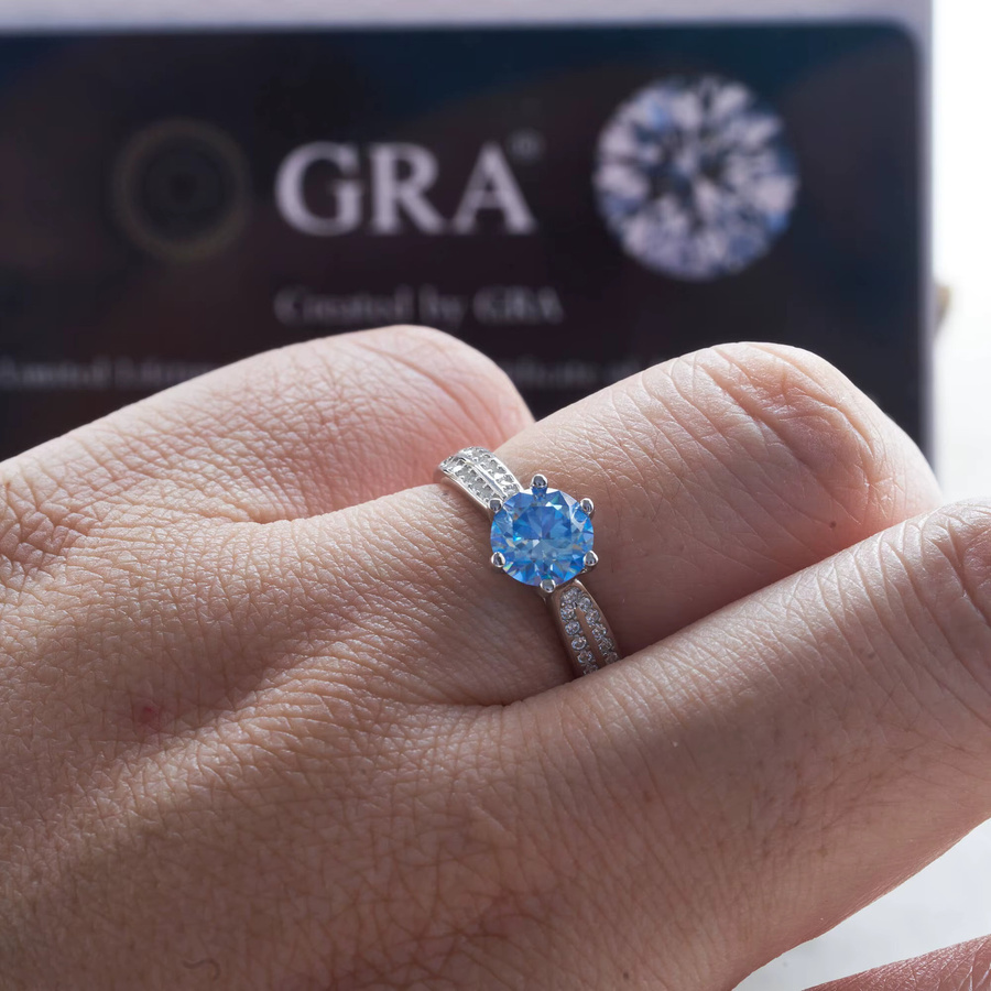 Ring Moissanit, 925 Silber, königsblau, Unisex - Bild 4