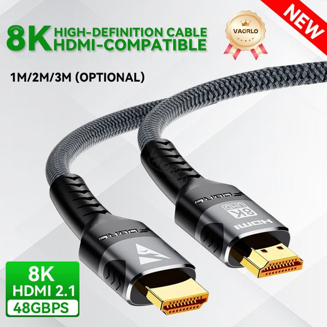 VAORLO HDMI 2.1 Kabel mit 48Gbps für 8K@60Hz und 4K@120Hz, unterstützt eARC und HDR für PC, PS5 und TV-Box - Bild 1