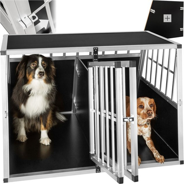 tectake Hundetransportbox Doppel aus Aluminium mit schräger Rückwand und Gittertür, Schwarz, B: 104 cm, T: 90,5 cm, H: 69 cm - Bild 1