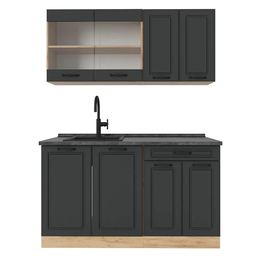 Vicco R-Line Singleküche Landhausstil in Anthrazit und Eiche, Breite: 140 cm - Bild 2
