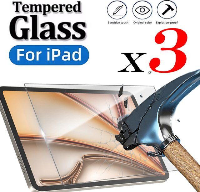 3er-Set HD Gehärtetes Glas Schutzfilm für Apple iPad, iPad Air und iPad Pro, Transparent - Bild 1
