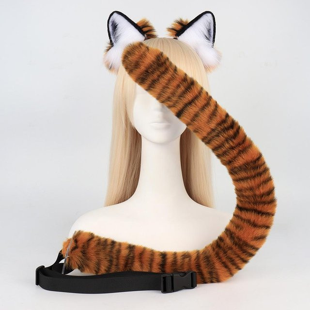 YIRAN Tiger-Stirnband, Plüsch, Set, Beige, Orange - Bild 1