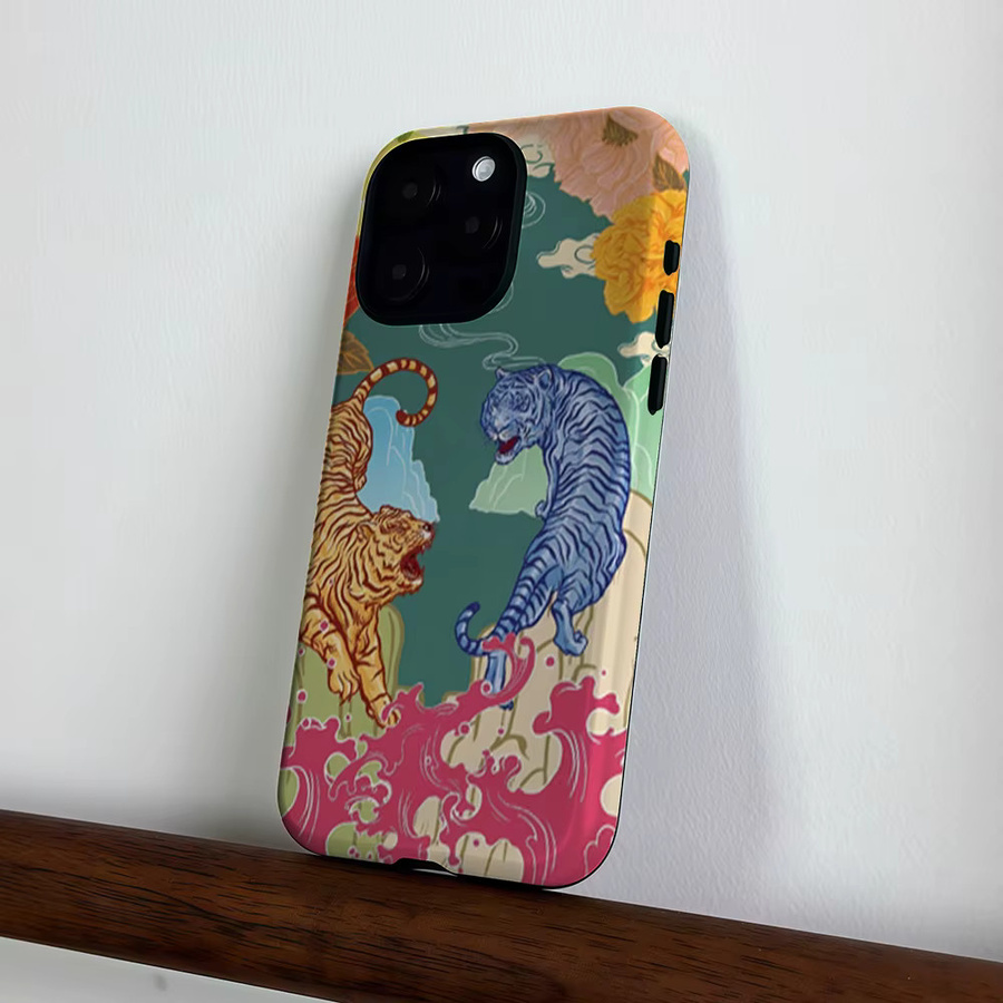 CaseLumi Matte Bumper MagSafe Schutzhülle für iPhone 17 16 15 14 13 Pro Max mit Tiger-Blüten-Motiv in Multicolour - Bild 3