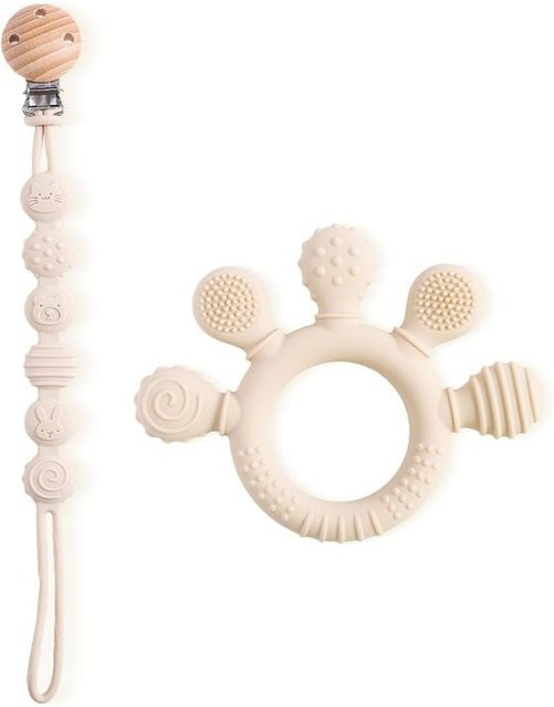 Binchi Outdoor Product Silikon Schnullerkette mit Beißring in Beige, BPA-frei - Bild 1