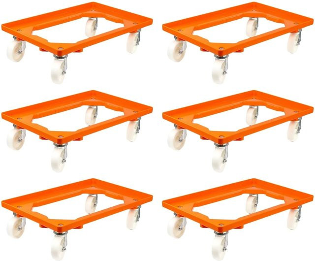 PROREGAL SparSet 6x Transportroller für Euroboxen 60 x 40 cm, Orange, mit Kunststoffrädern, offenes Deck, 2 Lenkrollen und 2 Bockrollen, Traglast 300 kg - Bild 1