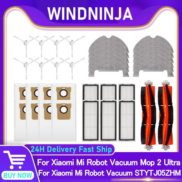 Ersatzteil-Set für Xiaomi Mi Robot Vacuum Mop 2 Ultra STYTJ05ZHM mit HEPA-Filter, Hauptbürste, Staubbeuteln und Mopp-Tüchern von WINDNINJA - Bild 1