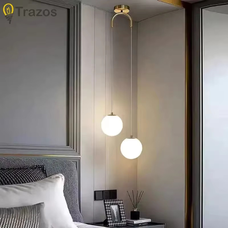 SUNMEIYI Moderne LED Pendelleuchte in Gold/Messing mit weißem Glasschirm für Wohnzimmer und Schlafzimmer - Bild 2
