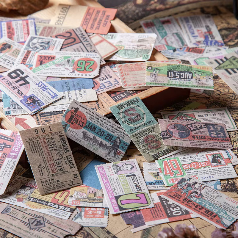 400 Stück Vintage Time Ticket Aufkleber Set in Multicolour für Junk Journaling und Scrapbooking aus Papier - Bild 1