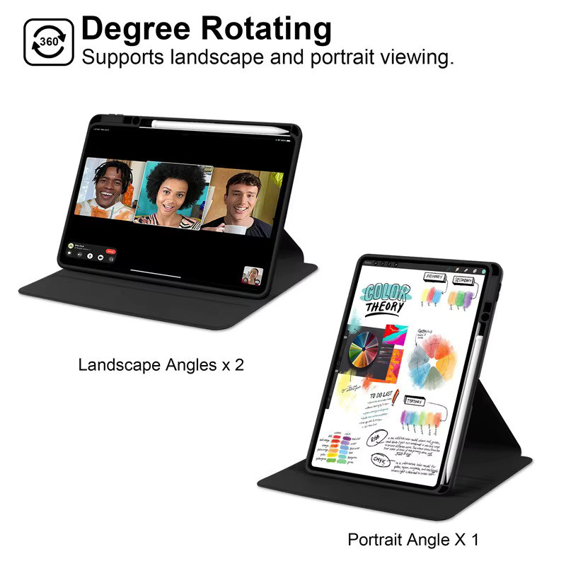 Stoßfeste Smart Fall Schutzhülle für Huawei Matepad 11,5 S Pro 13,2 SE 11 Air 10,4 12,6 und Honor Pad 9 V8 Pro 12,1 mit 360 Grad Rotation in Schwarz - Bild 2