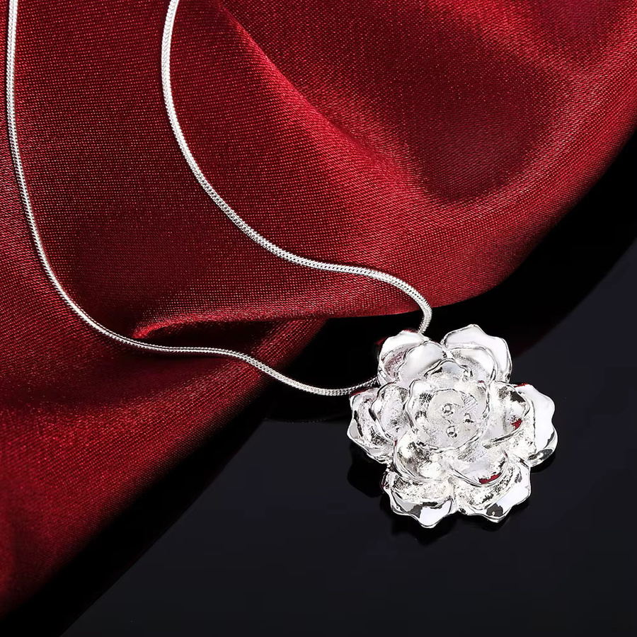 JewelryTop Store Halskette 925 Silber, Schlangenkette mit Blumenanhänger, Damen - Bild 3