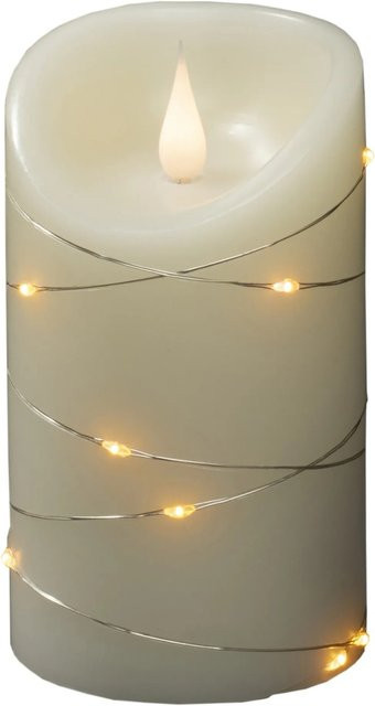 Konstsmide LED-Echtwachskerze mit Flackereffekt und Timer in Weiss und Silber - Bild 1