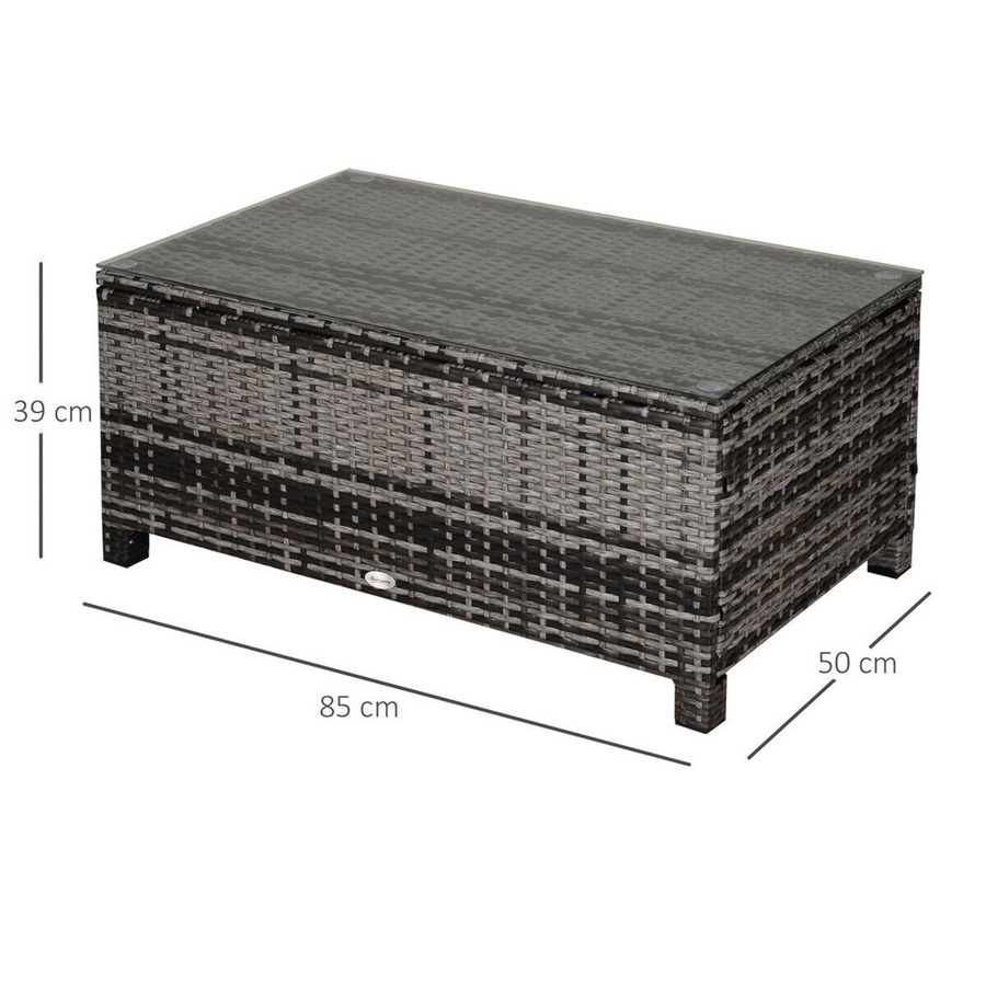 Outsunny Beistelltisch aus Polyrattan mit gehärtetem Glas in Grau für Garten, Balkon und Terrasse B/H/T: 50 x 85 x 39 cm - Bild 3