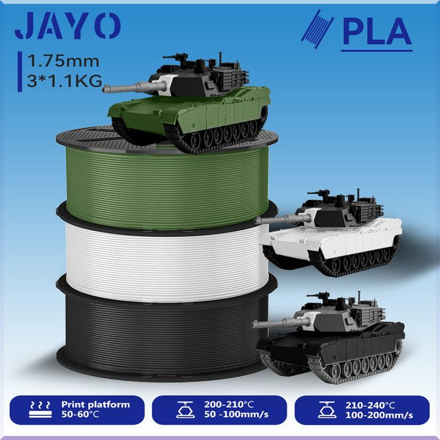 JAYO 3D PLA Filament 1,75mm, 3 Rollen à 1,1 kg, ungiftig und blasenfrei für FDM Drucker und 3D-Stifte - Bild 1