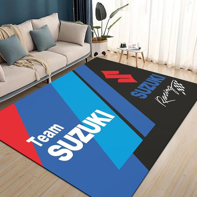 Karpetti 3D Rennwagen Teppich mit Suzuki Logo in Blau, rutschfeste Bodenmatte für Wohnzimmer, Schlafzimmer und Kinderzimmer, Breite: 70 cm, Tiefe: 100 cm - Bild 1