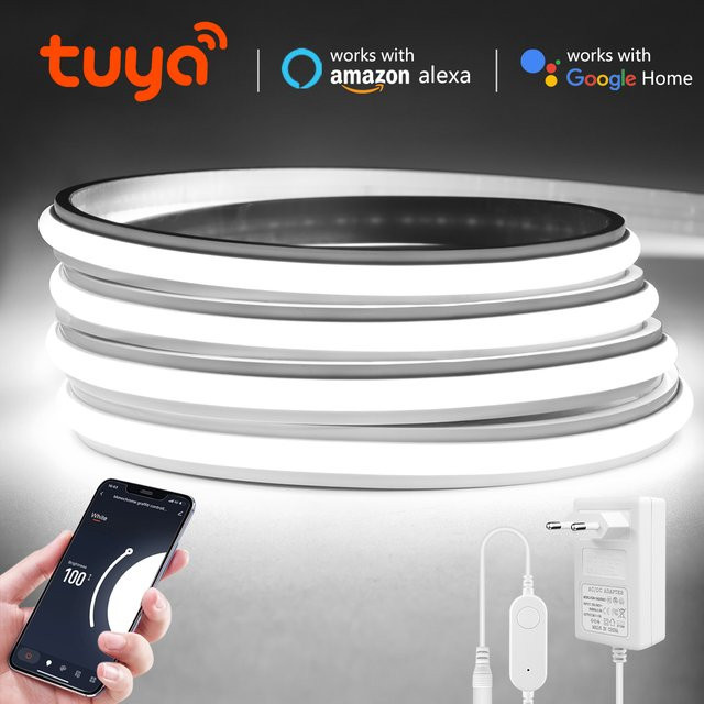 CHNAITEKE COB LED Streifen in Weiß mit Silikon Neon Gehäuse, dimmbar und mit Timer, kompatibel mit Tuya Smart Life App, WiFi, Alexa und Google Assistant - Bild 1