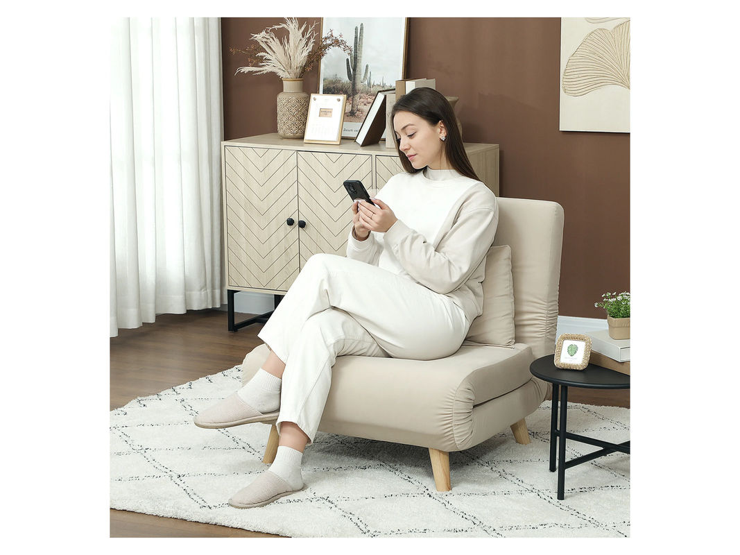 HOMCOM Schlafsessel aus Samt und Polyester mit Metallrahmen in Beige und Grau, B/T/H: 72 x 78 x 79 cm - Bild 2