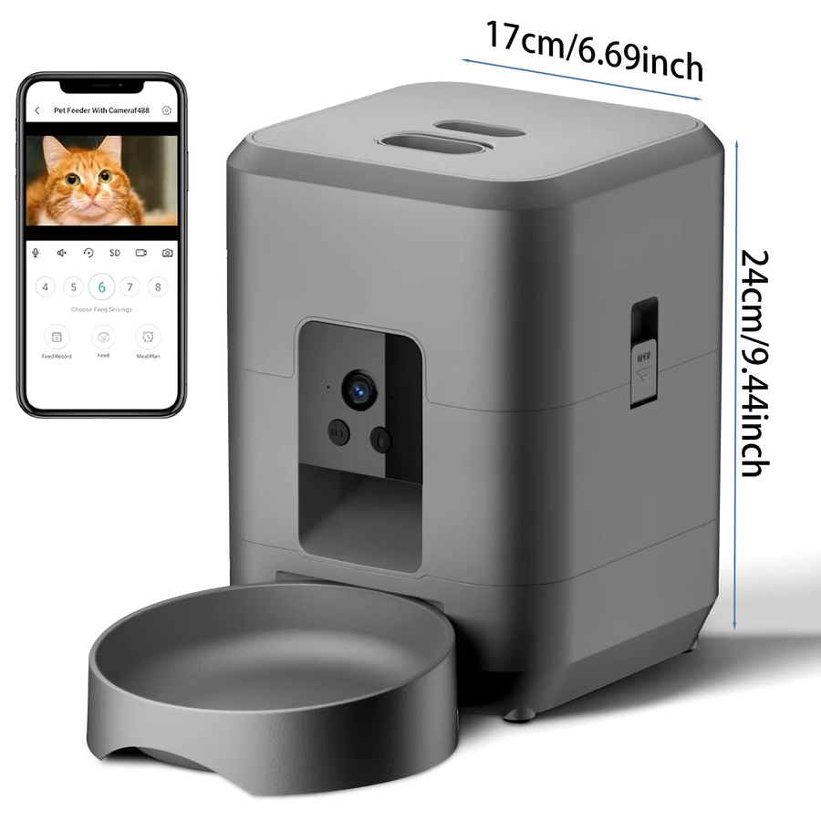 ZYfeeder Automatischer Futterspender mit Kamera und Wi-Fi für Katzen und Hunde, 2L, Schwarz/Grau - Bild 3