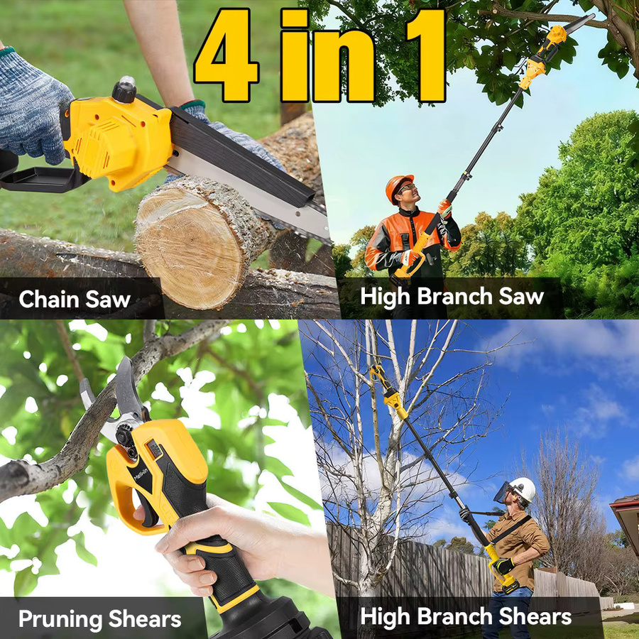MELLWIN 4-in-1 Gartenpflegewerkzeug Set mit bürstlosem Teleskopstab, 8-Zoll-Kettensäge und 32-mm-Gartenschere, kompatibel mit Makita 18V LXT Akku, Farbe: Gelb - Bild 3