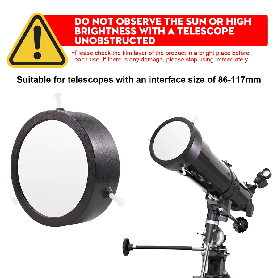 Datyson Solar-Beobachtungsfilterblatt in Schwarz mit verstellbarer Kunststoffkappe für Teleskope mit einem Außendurchmesser von 86 mm bis 117 mm - Bild 2