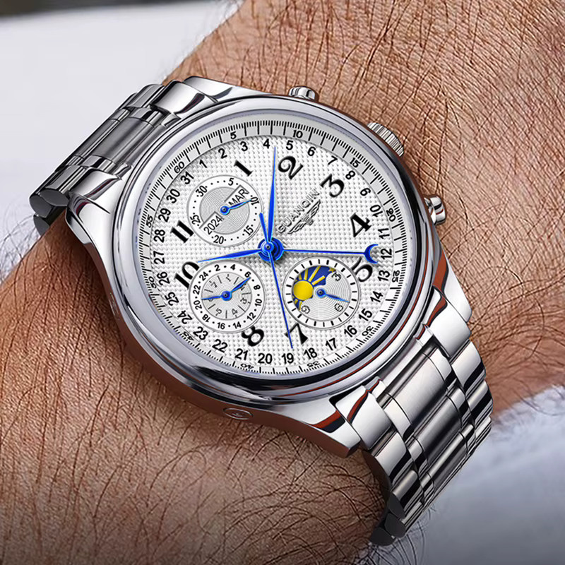 GUANQIN Armbanduhr, Automatik, Edelstahl, Leder, Silber, Herren - Bild 2