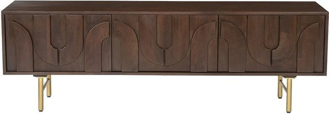 Maison Céphy TV-Board Mizoram aus Mango-Holz in Braun und Gold mit geometrischem Design, Breite: 160 cm - Bild 1