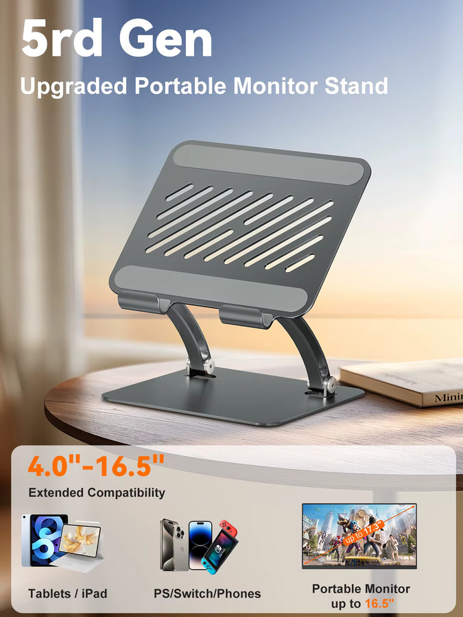 Verstellbarer Tablet-Halter-Ständer aus Aluminium in Silber, kompatibel mit 4,7–16,5 Zoll iPads und tragbaren Monitoren - Bild 2