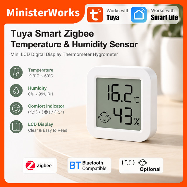 Tuya Smart Zigbee Temperatur- und Feuchtigkeitssensor mit LCD-Digitalanzeige in Weiß, Thermometer und Hygrometer für SmartLife und Bluetooth-Kompatibilität - Bild 1