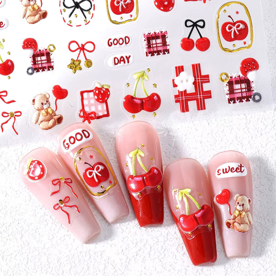 SWEET TREND Nagelaufkleber Kirsch und Frühlingsblumen, Glänzend, Damen - Bild 2