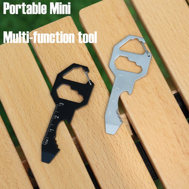 AXE SHAN Multifunktions-Schlüsselanhänger aus Edelstahl in Silber mit Flaschenöffner, Schraubenschlüssel, Schraubendreher und Messlineal für Outdoor-EDC-Einsätze - Bild 1