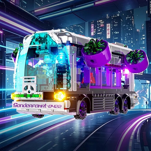 barweer Cyberpunk Zukunftsbus, Klemmbausteine, mit 2 Figuren, LED-Bausteine - Bild 1