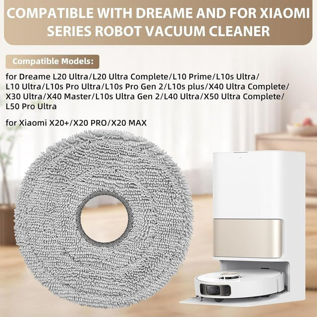 Dreame Mikrofaser-Wischlappen in Weiß für X50, X40, L20 Ultra Complete, L50, L40, X30, L10, L10s Pro Ultra und L10 Prime/L10s Plus Staubsauger - Bild 1