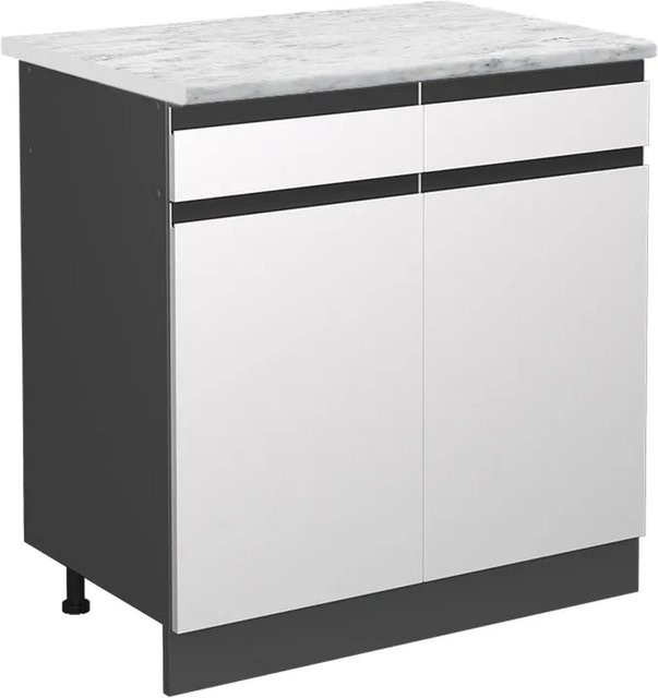 Vicco R-Line Schubladenunterschrank für die Küche in Weiß mit Marmor-Optik, Breite: 80 cm - Bild 1