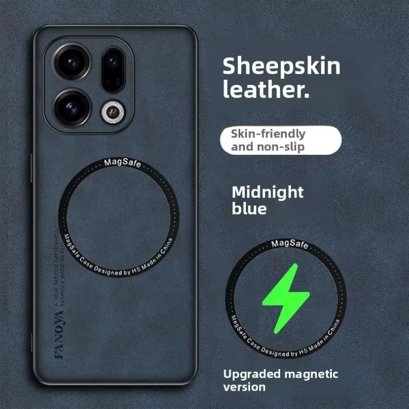 Stoßfeste Rückenhülle aus Schafsleder und PU-Leder für OPPO Find X9 und Find X9 Pro mit magnetischer kabelloser Ladefunktion in Blau - Bild 2