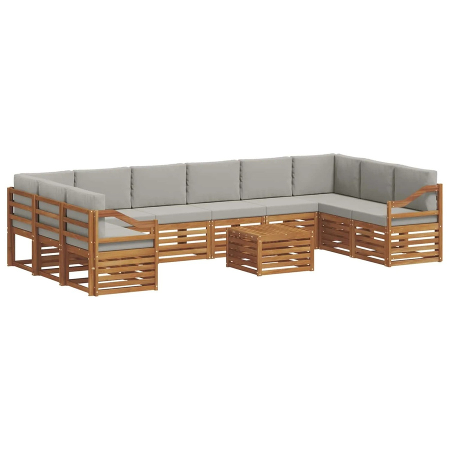 vidaXL Sofagarnitur 11-teilig aus Massivholz Akazie in Natur und Hellgrau mit Polsterkissen und Armlehnen - Bild 2