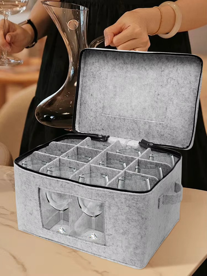 Willstar Weinglasbox aus Filz in Grau, faltbar und stapelbar mit 12 Fächern zur Aufbewahrung von Gläsern und Tassen - Bild 7
