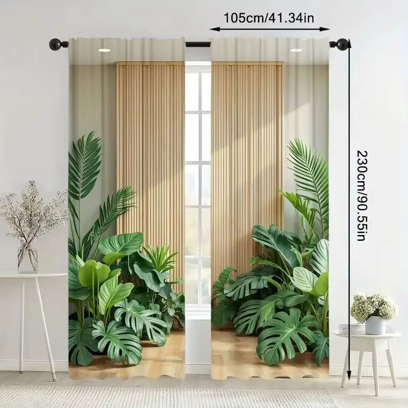 VIKAMA Verdunkelungsvorhänge mit tropischem Regenwald-Motiv und Monstera-Palmblatt-Design, Mehrfarbig, Breite: 90 cm, Höhe: 160 cm - Bild 5