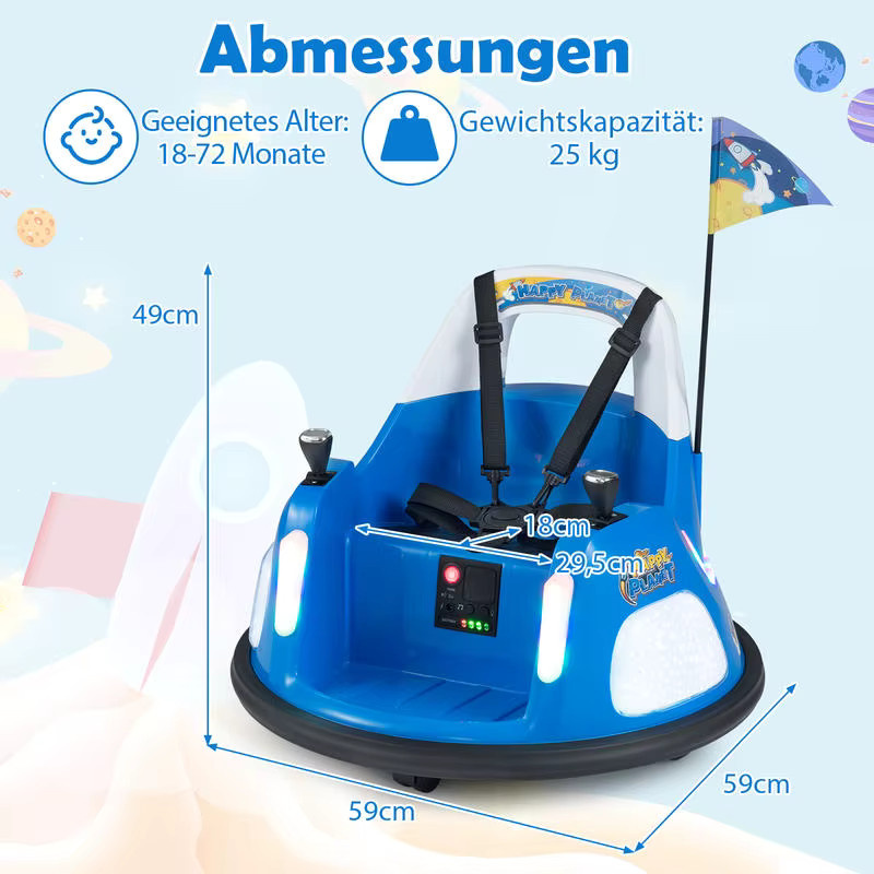 12V Kinder-Elektro-Bumper-Car, batteriebetriebenes Fahrzeug, mit Blinklichtern und Fernbedienung, Blau, ab 1,5 Jahre - Bild 2