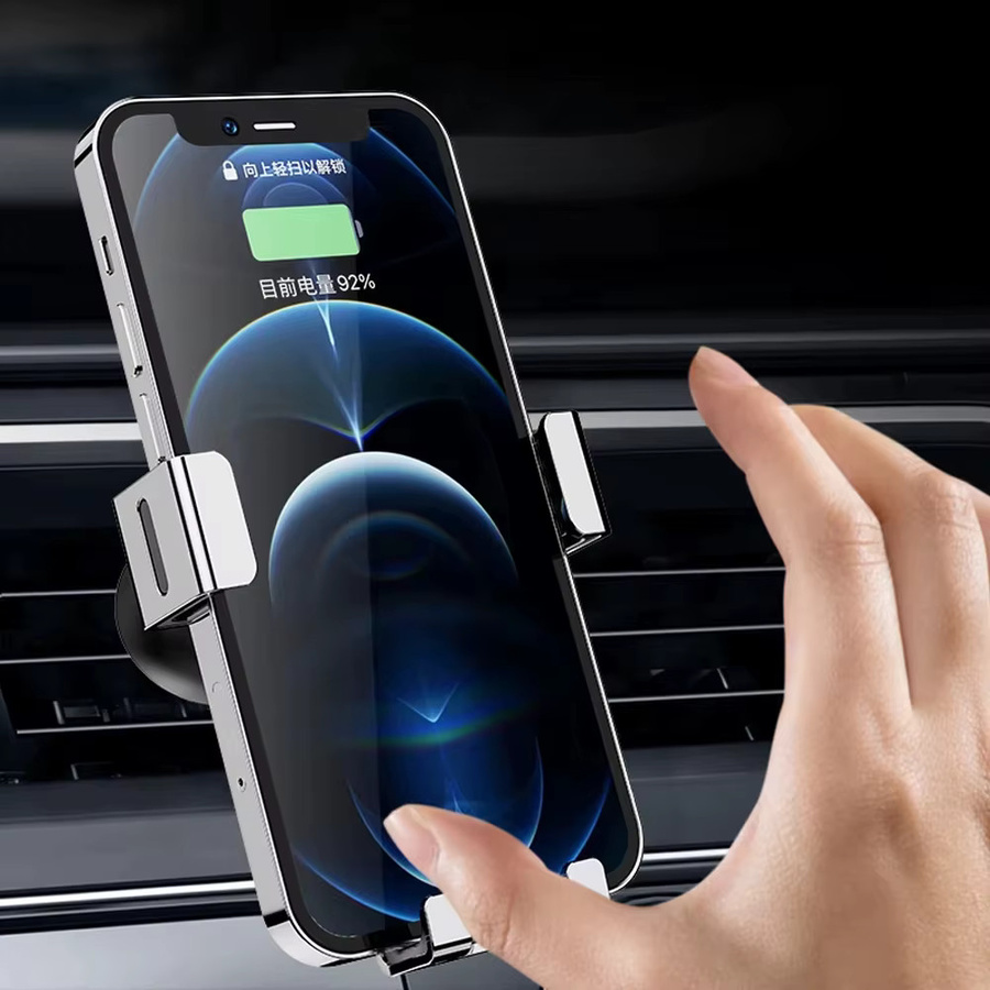 NNBILI Schwerkraft-Autohalterung aus Aluminium mit Glasbefestigung für Lüftungsschlitze, Handy-Ständer für Smartphones und GPS in Silber/Grau - Bild 2