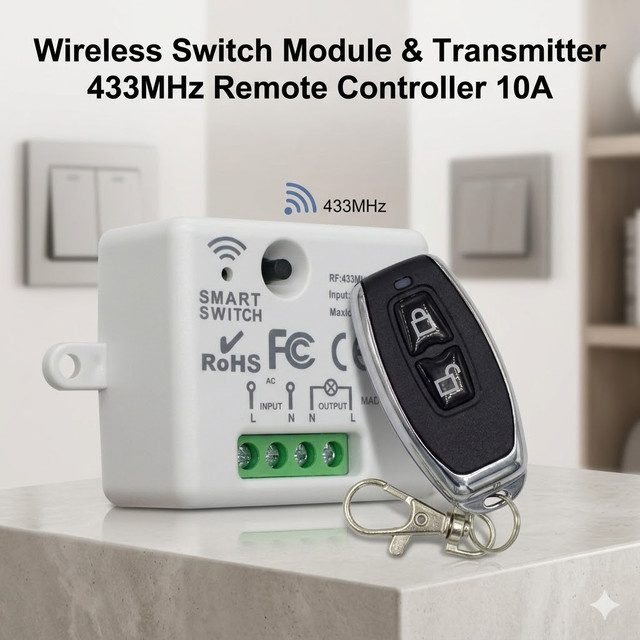 Scimagic-RC Drahtloses Schaltermodul mit Sender und Fernbedienung, 433 MHz, 10 A, AC 85–240 V, Farbe: Weiß - Bild 1