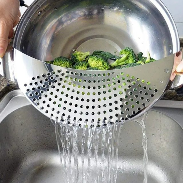 Edelstahl Topfsieb in Silber für Pasta und Spaghetti, rundes Abtropfsieb für die Küche - Bild 1