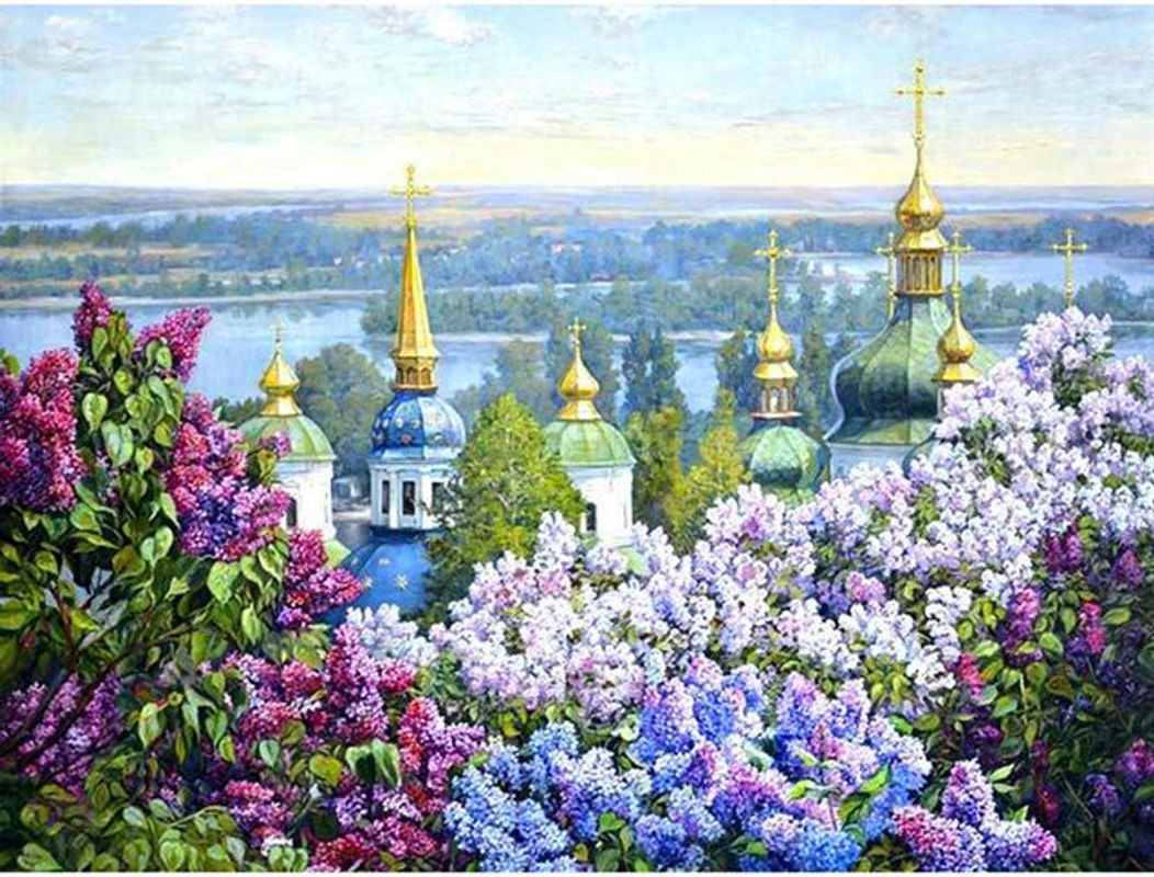 FIYO Diamond Painting Set Lila Blumenlandschaft Frühling B/H: 30 x 20 cm - Bild 1