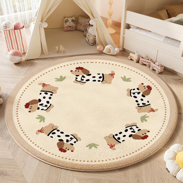 Runder Plüschteppich im Cartoon-Stil für Schlafzimmer und Wohnzimmer, beige, Durchmesser: 80 cm - Bild 1